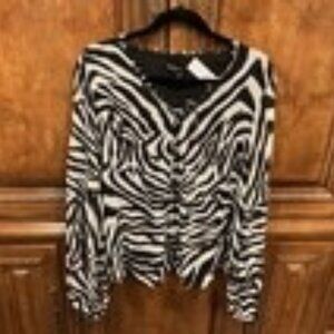 White House Black Market Women's Blouse Animal Print Sheer Zebra Size XL NWT